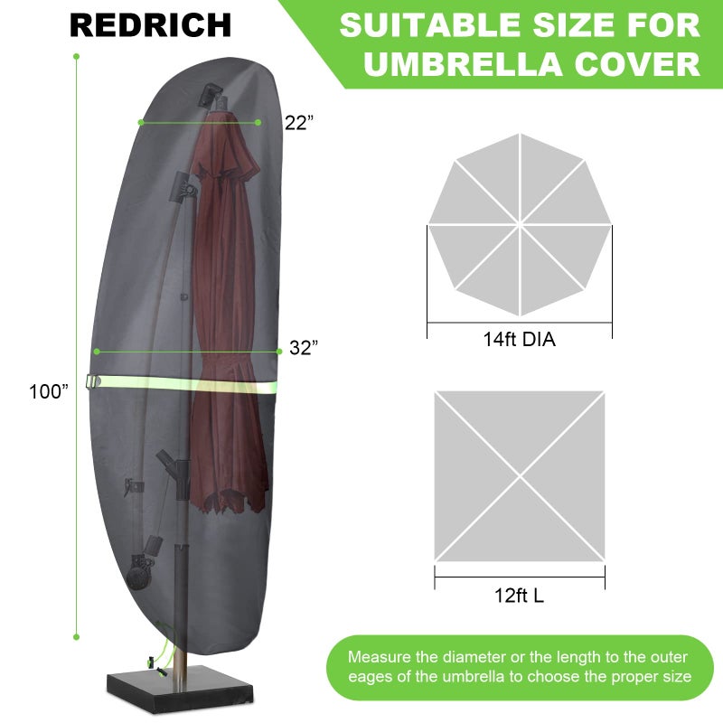 REDRICH Cantilever Patio Umbrella Cover with Push Rod - Waterproof Patio Parasol Covers with Zipper for 9ft to 13ft Offset Outdoor Umbrellas - Image 2